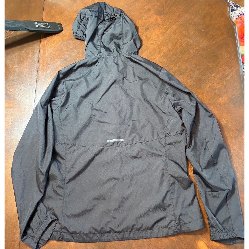 Adidas Womens Black Hooded Windbreaker Jacket Full Zip 3-Stripe Running Size M - Picture 2 of 6